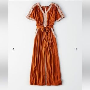 American Eagle Rust Embroidered Jumpsuit size XSmall